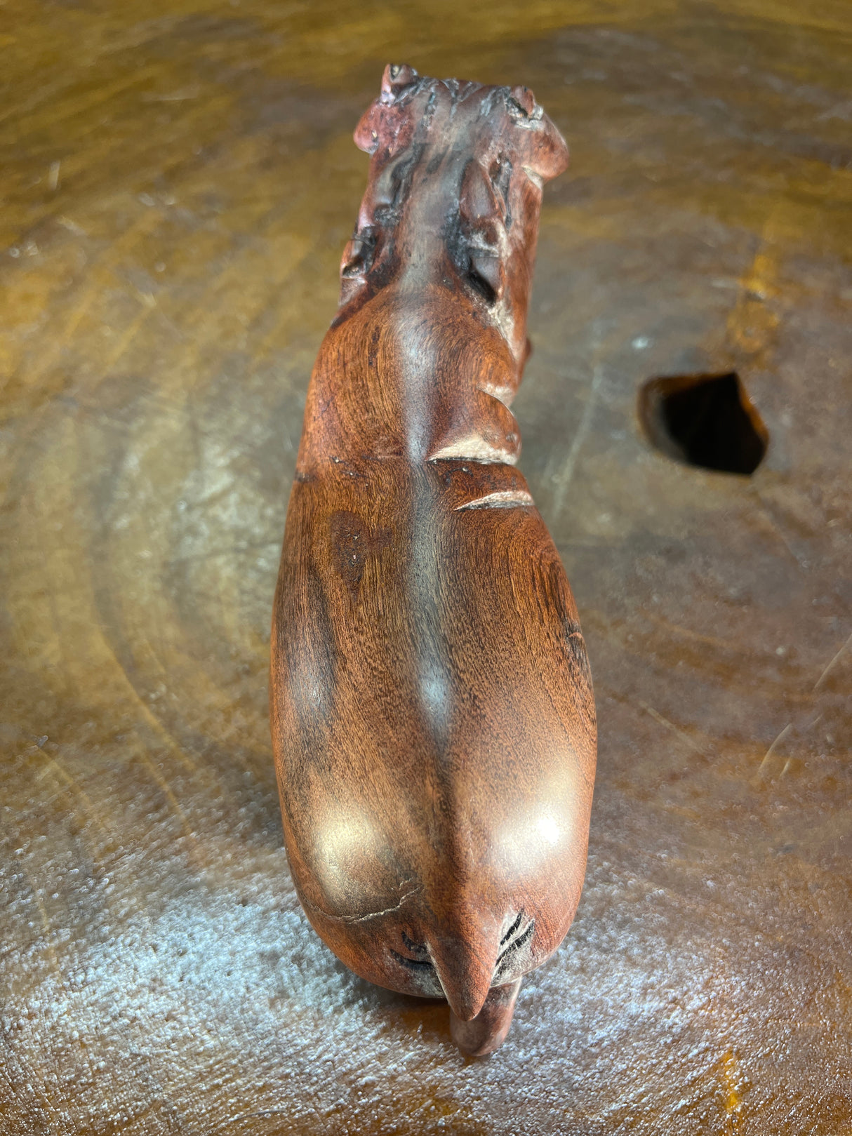 Small Hand Carved Reddish Wood Hippo - Mouth Open With Teeth