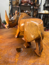 Bold Handcarved Wooden Standing Rhino Curio