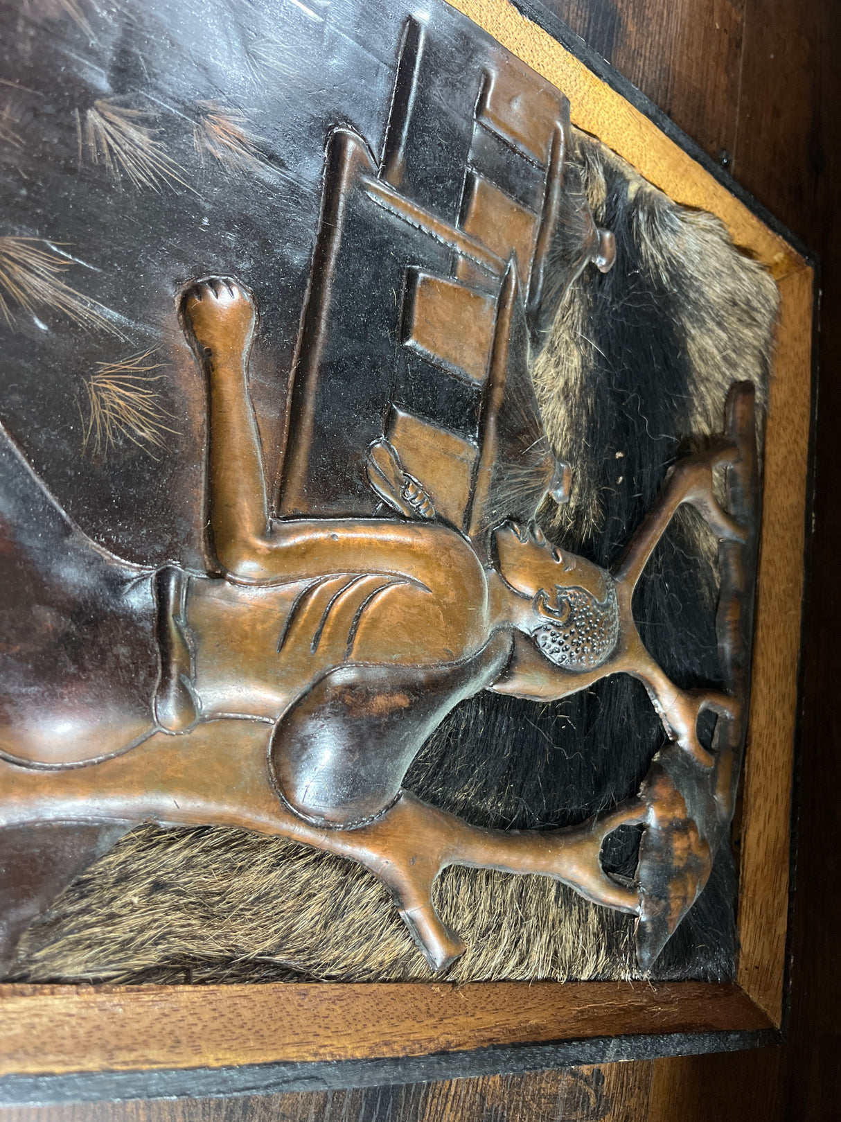 Hammered Copper Working Man With Fur