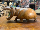 Hand Carved Wooden Hippo - Mouth Open With Teeth