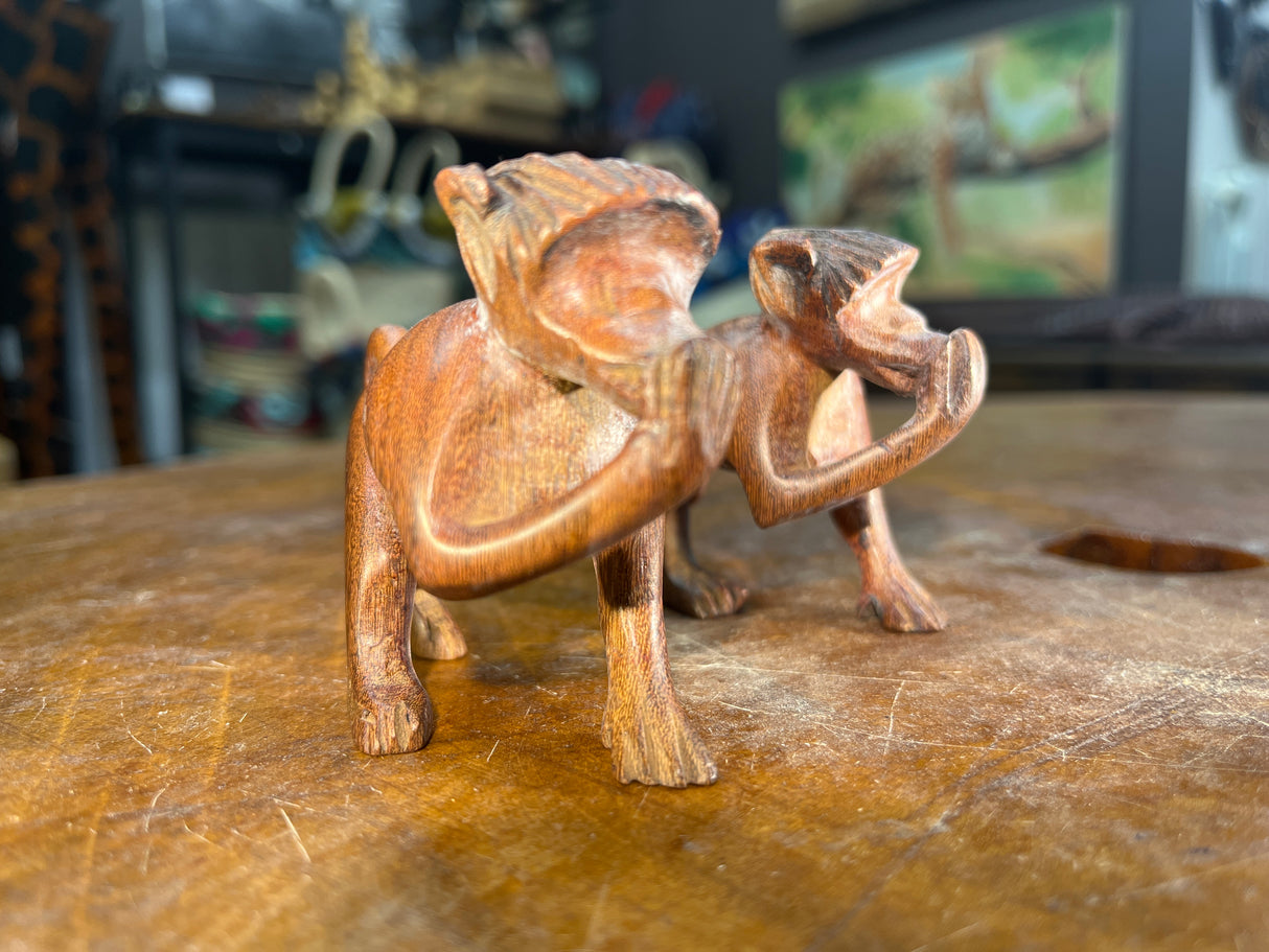 Set of Two Hand Carved Sniggering Monkeys