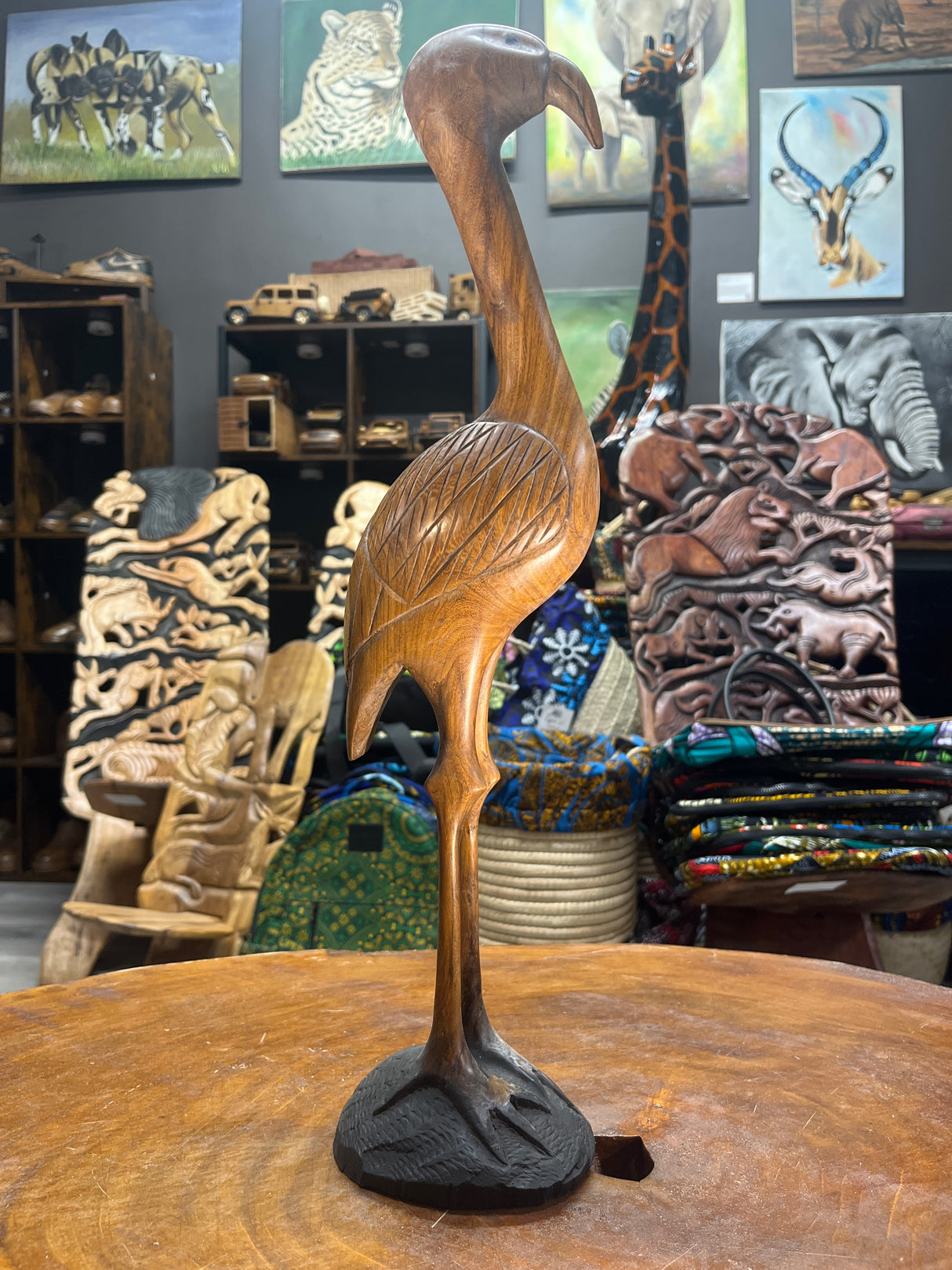 Hand Carved Wooden Crane Bird Slim Body Malawi