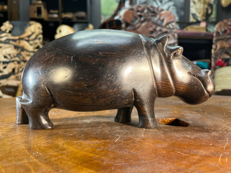 Hand Carved Ebony Wooden Hippo - Mouth Closed