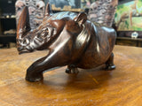 Short and Stocky Handcarved Wooden Standing Rhino Curio