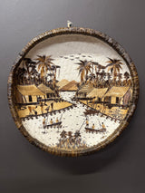 Handmade Wicker, cloth and Banana leaf Decorative Tray - Lake Malawi Scene