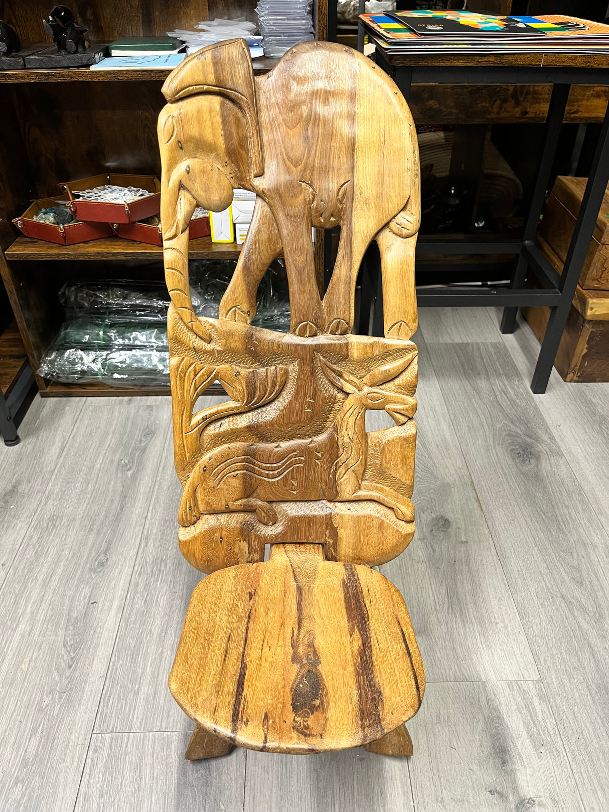 Small Functional Hand Carved Malawian Animal Story Chair