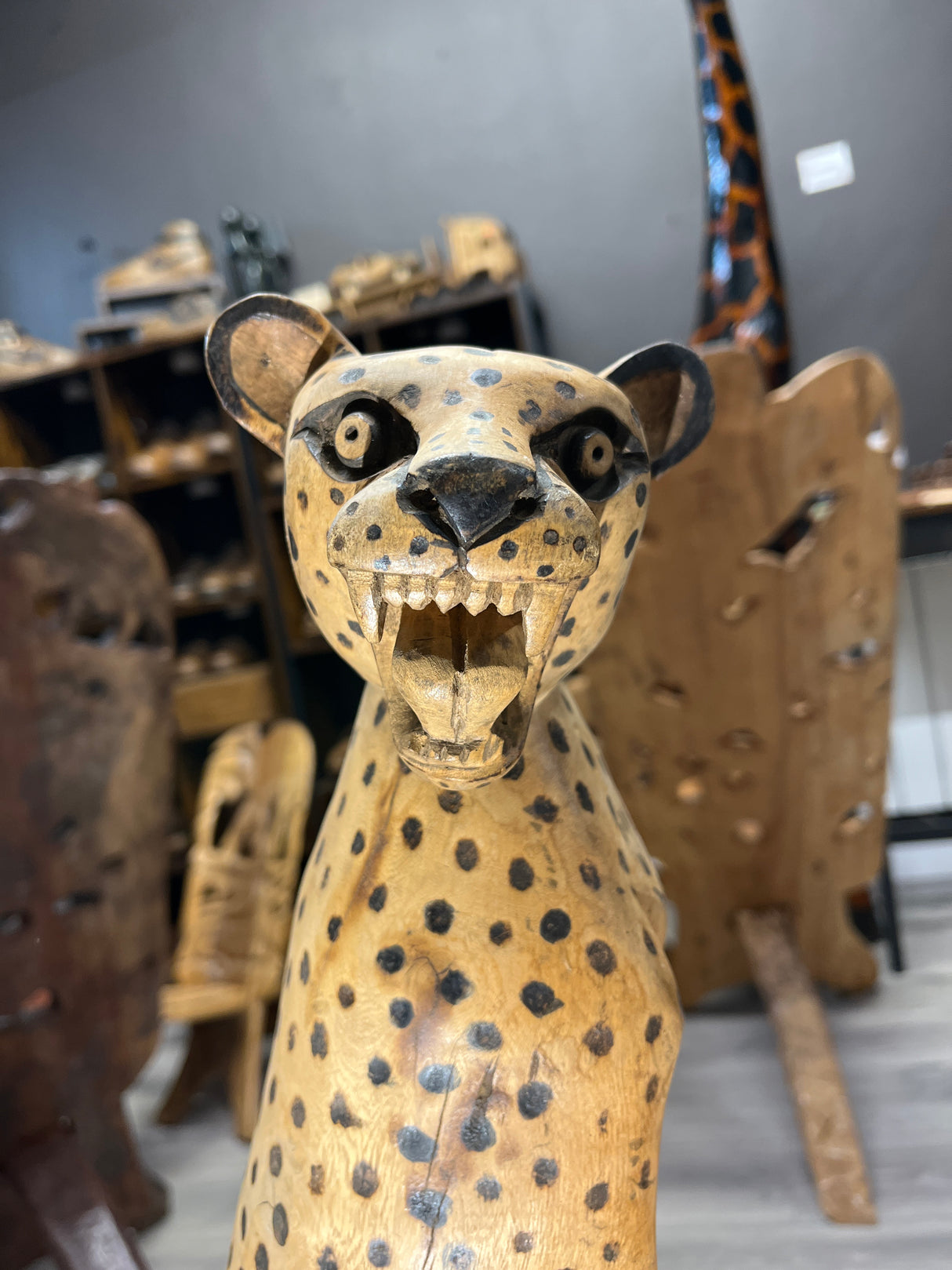 Hand Carved Mother and Baby Cheetah