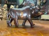 Hand Carved Dark Brown Wooden Buffalo With Horns
