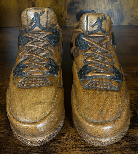 Pair of Jordan 4 V3.1 Hand Carved Mahogany Display Piece