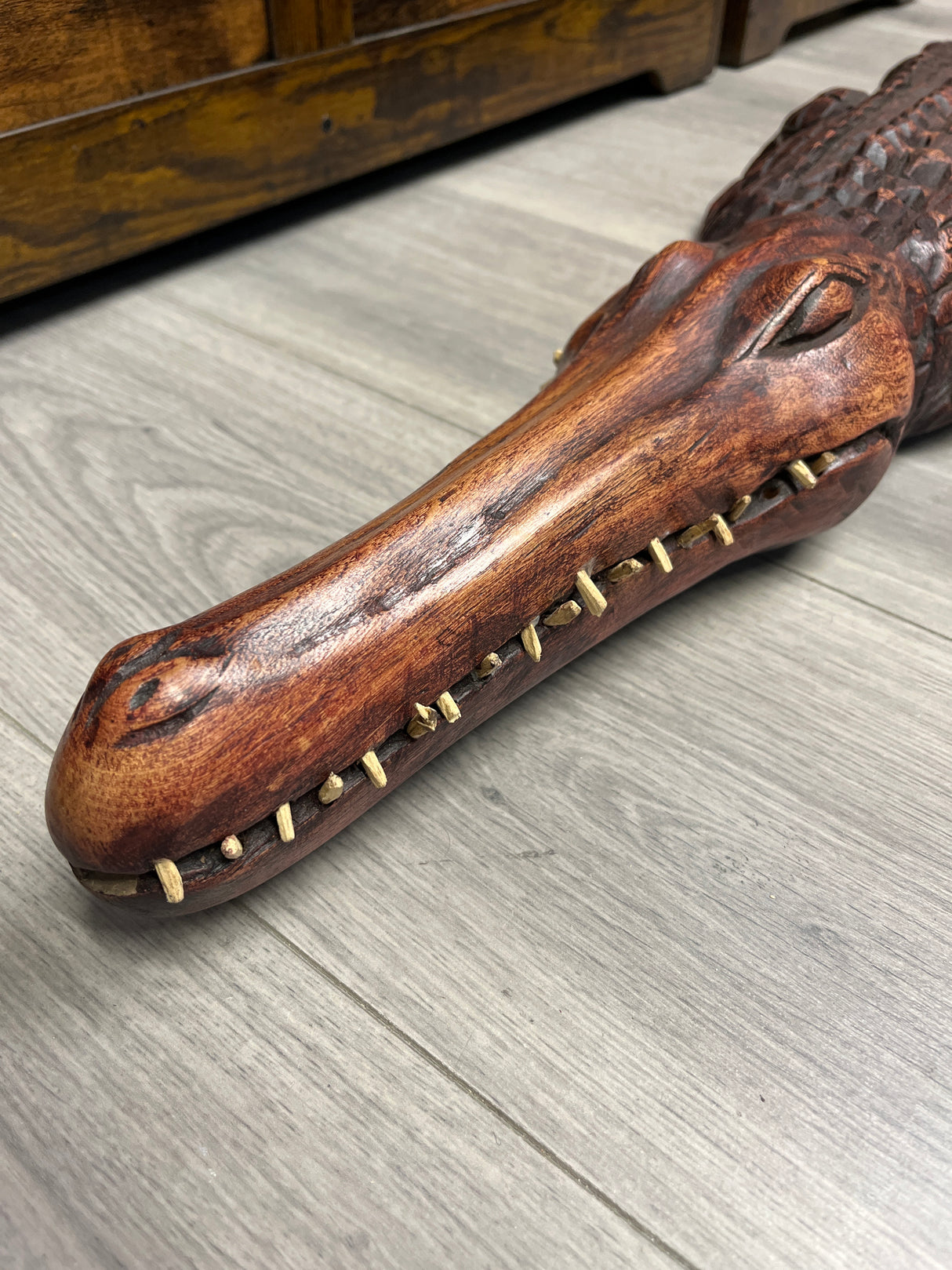 Stunning Life size Hand Carved Baby Crocodile - Stunning Scales and Teeth on Show