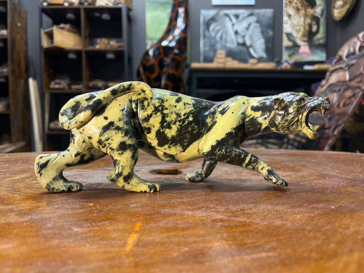 Large Growling Stone Panther Handmade In Malawi