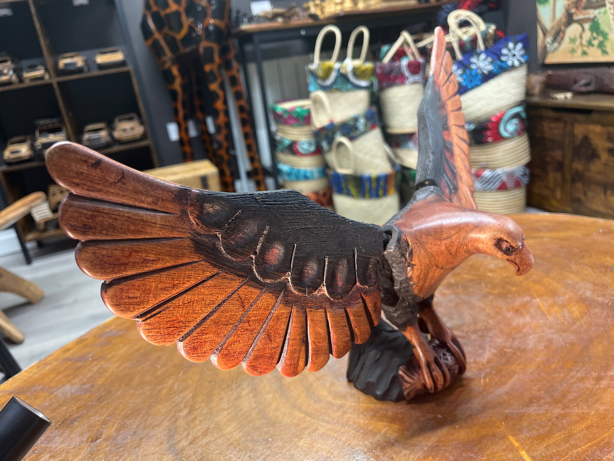 Bold and Stunning Eagle with Spread Wings (3 Piece) Wooden Mantle Top Centre Piece