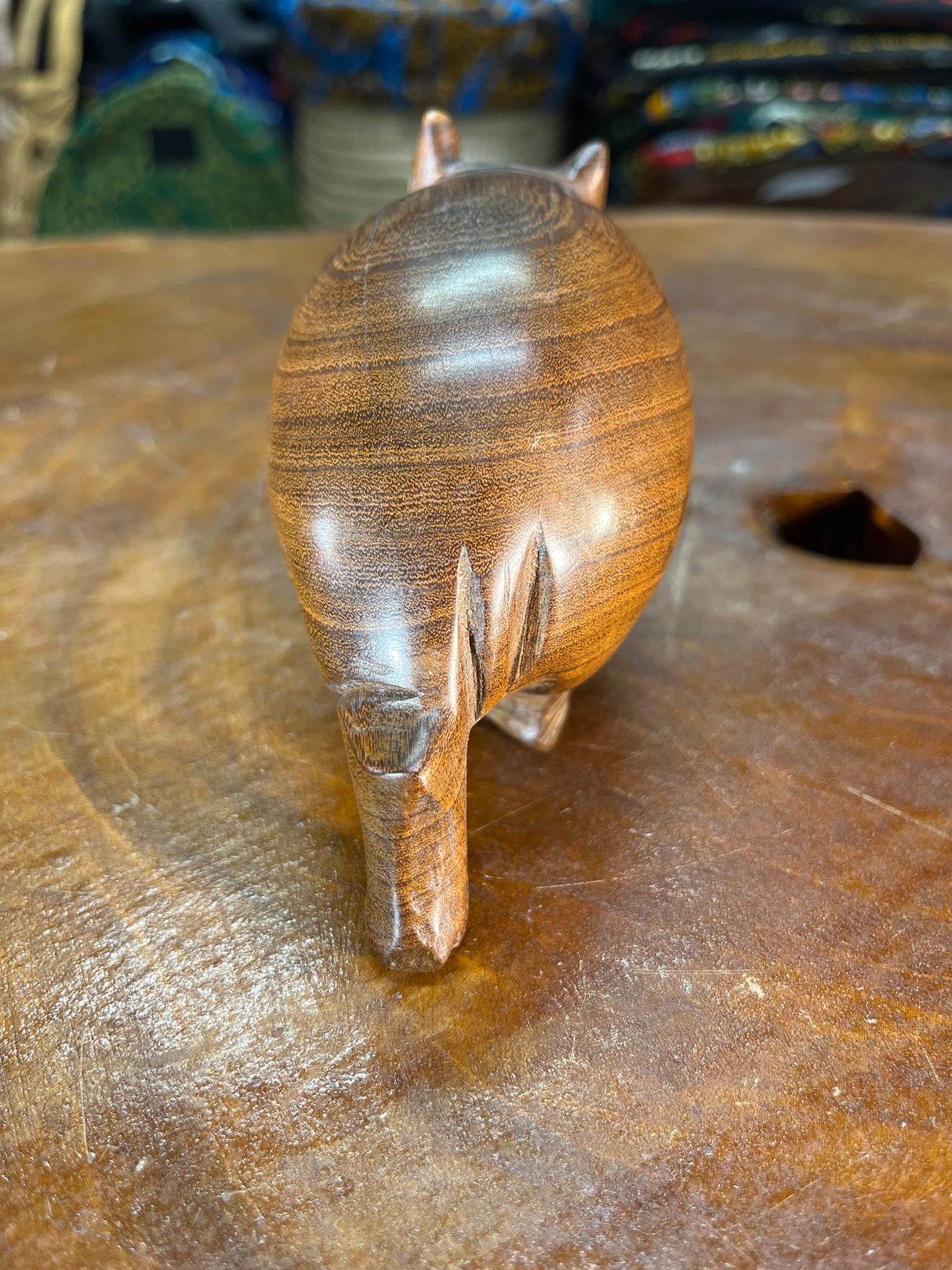 Small Hand Carved Wooden Hippo - Mouth Closed