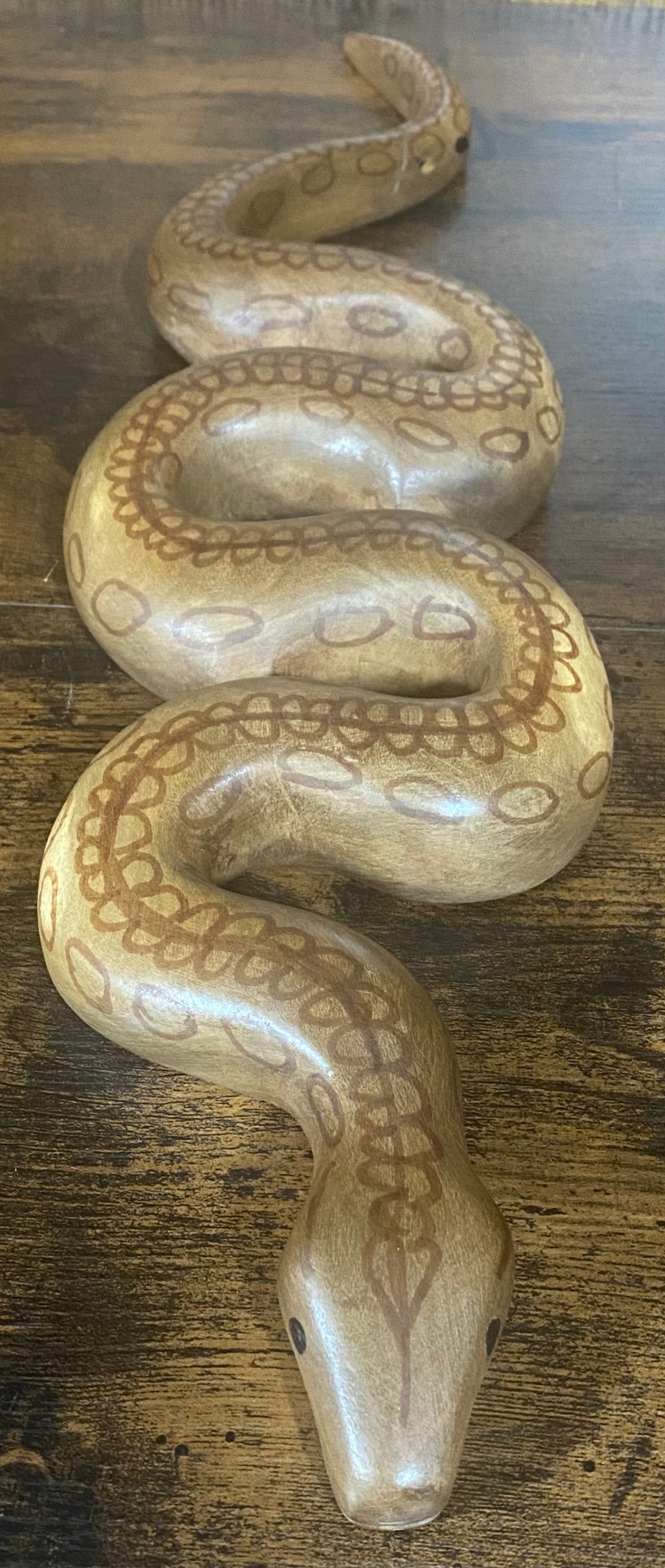 Painted Hand Carved Mahogany Snake