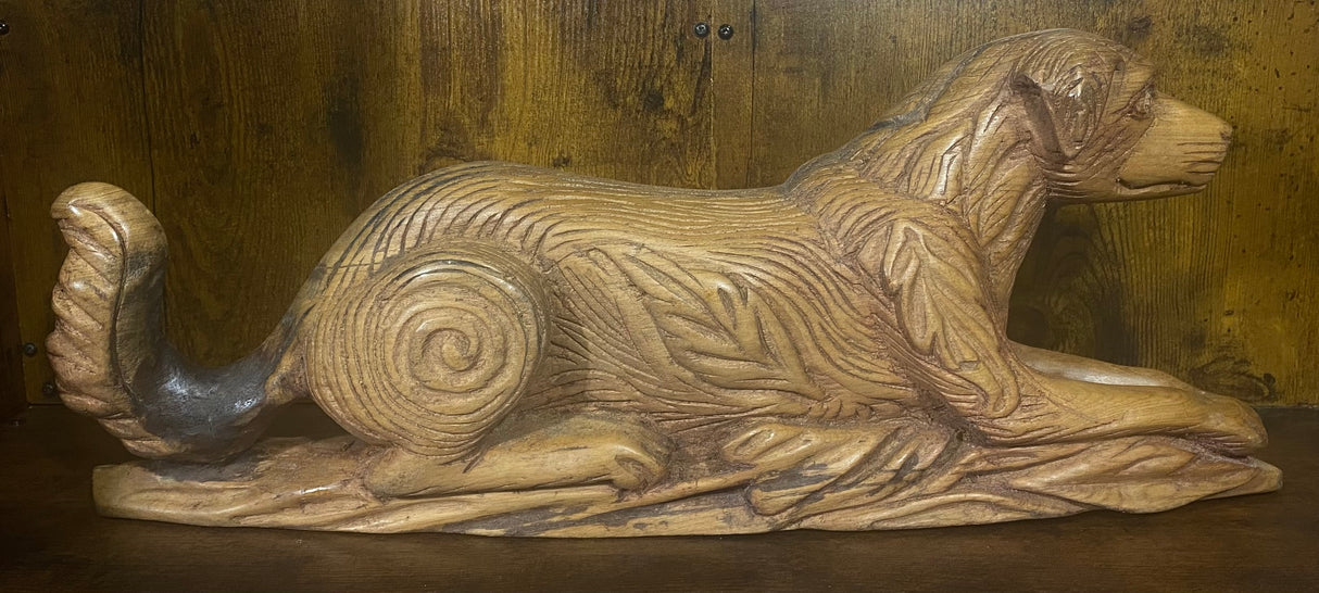 Textured Hand Carved Mahogany Resting Dog