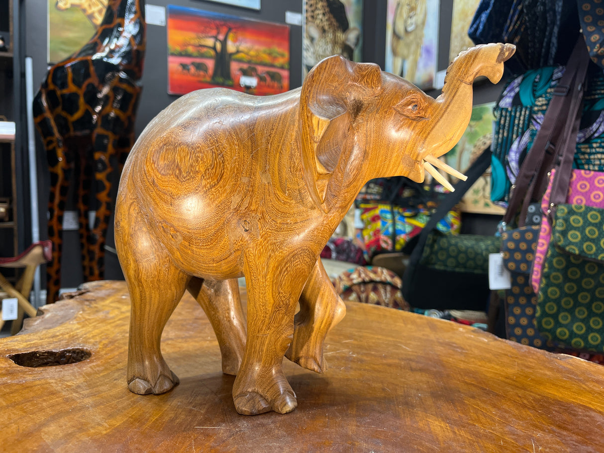 Hand Carved Elephant - Attacking Pose