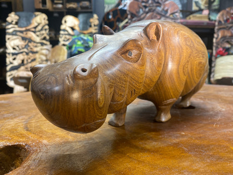 Hand Carved Wooden Hippo - Mouth Closed
