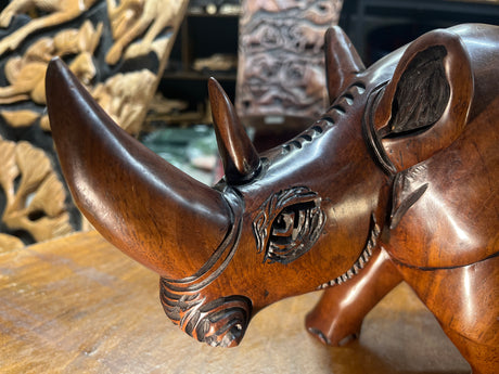 Hand carved Wooden Standing Rhino Curio (Big and Strong Look)