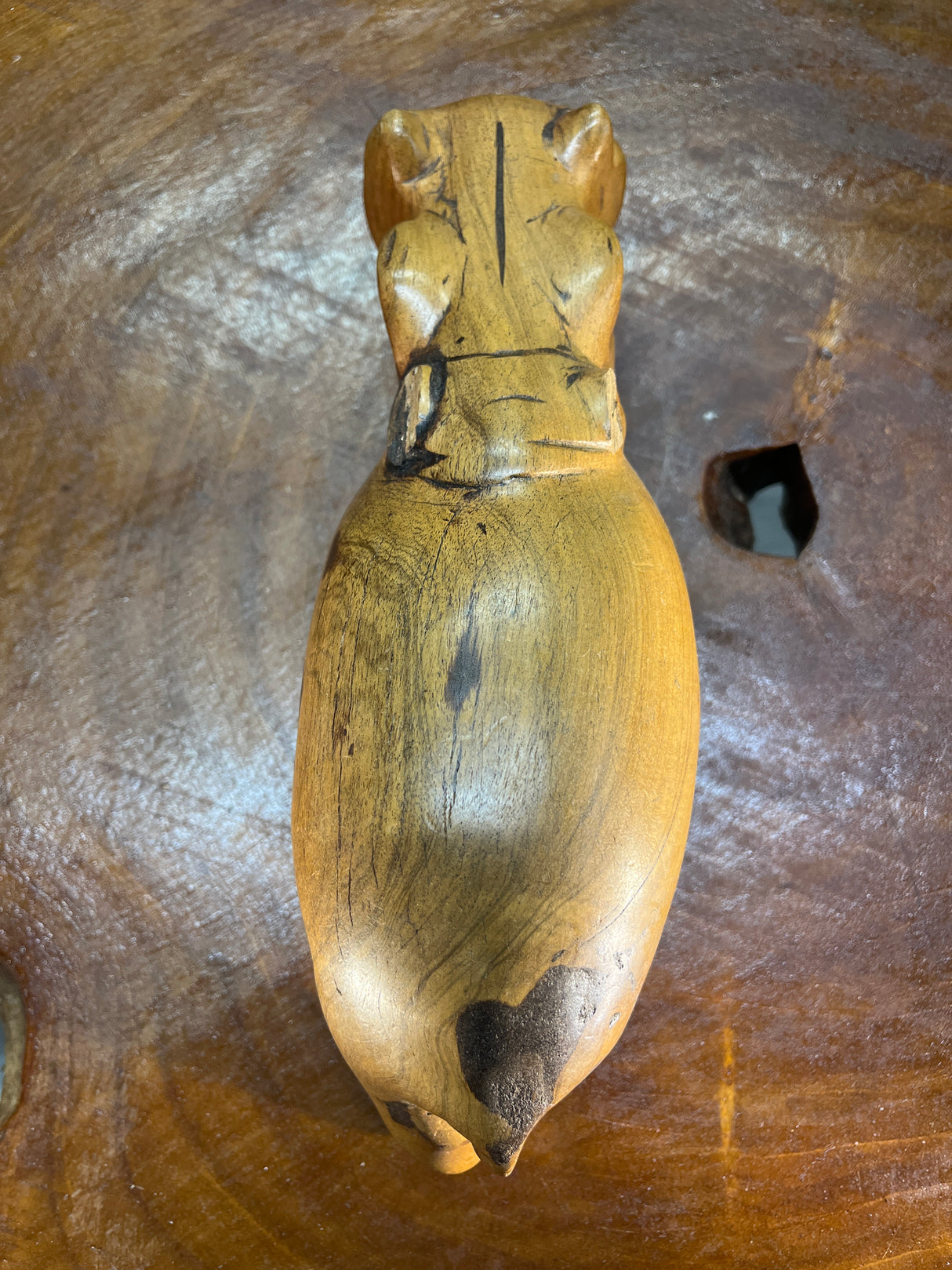 Hand Carved Light Brown Wooden Hippo - Mouth Closed