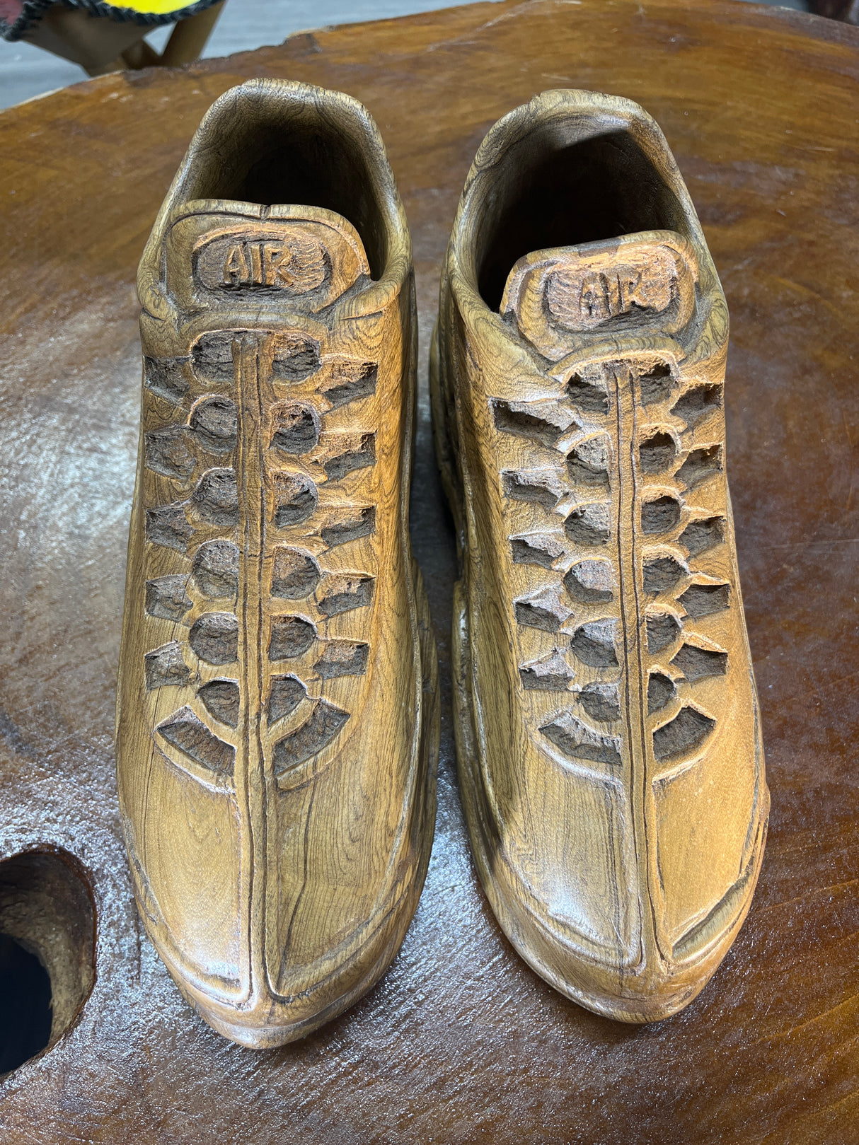 Pair of Nike Air Max 95 V1.1 Hand Carved Mahogany Display Piece