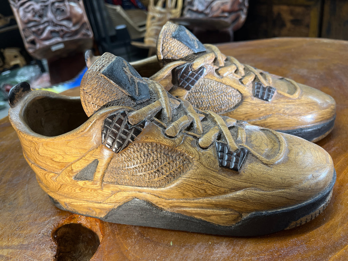 Pair of Jordan 4 V1.1 Hand Carved Mahogany Display Piece