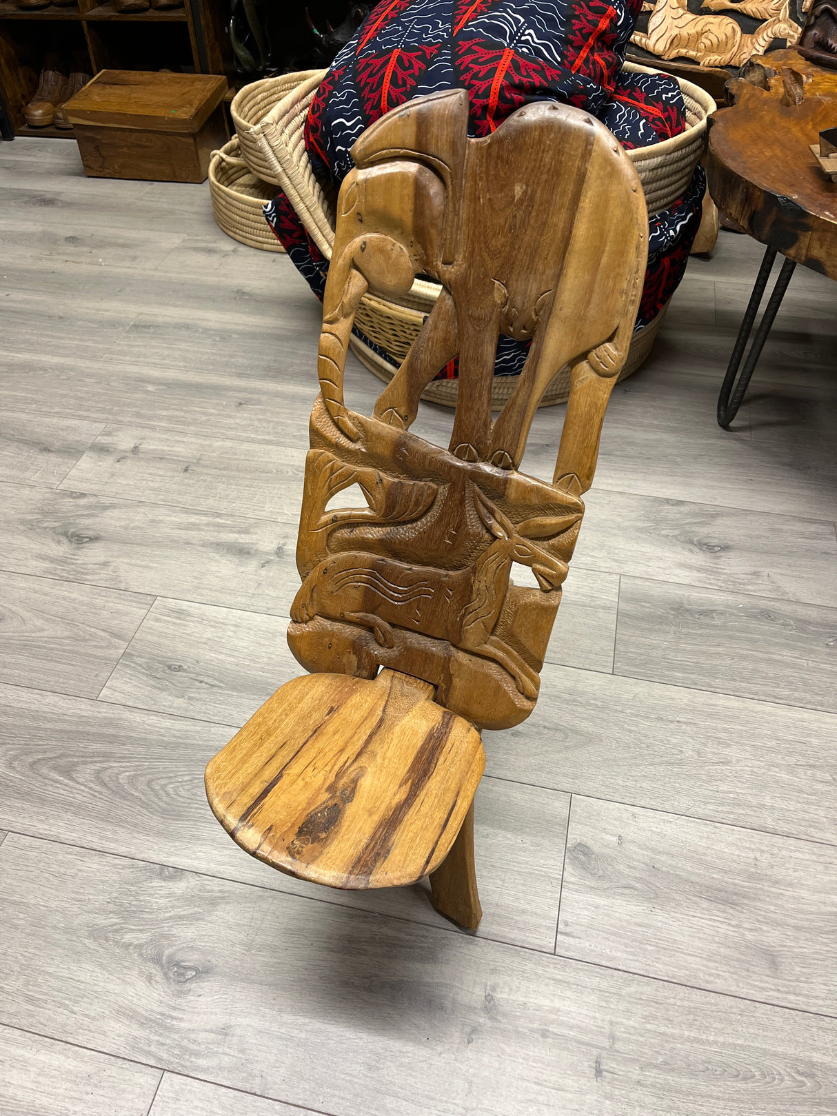 Small Functional Hand Carved Malawian Animal Story Chair
