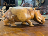 Hand Carved Beautifully Grained Wooden Hippo - Mouth Closed
