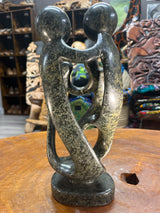Hand Carved Stunning Green Stone Abstract Sculpture - Parents and Two Children (Wide)