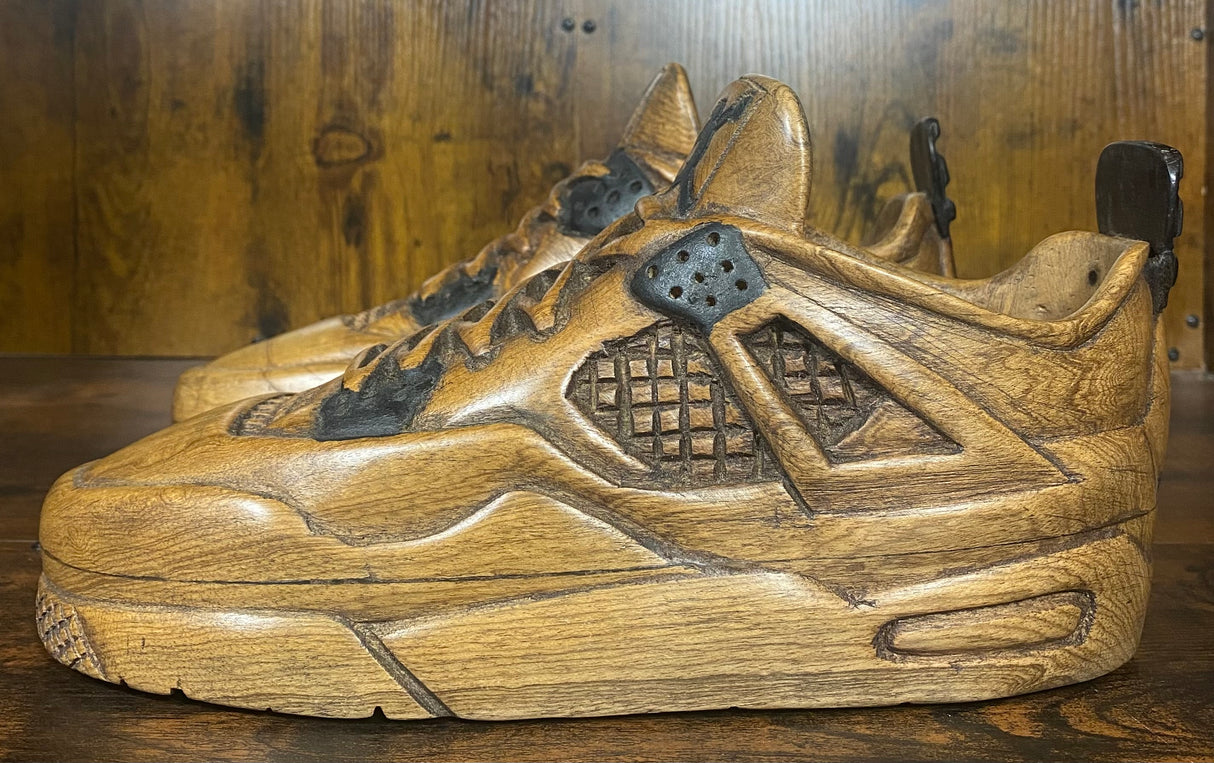 Pair of Jordan 4 V3.1 Hand Carved Mahogany Display Piece