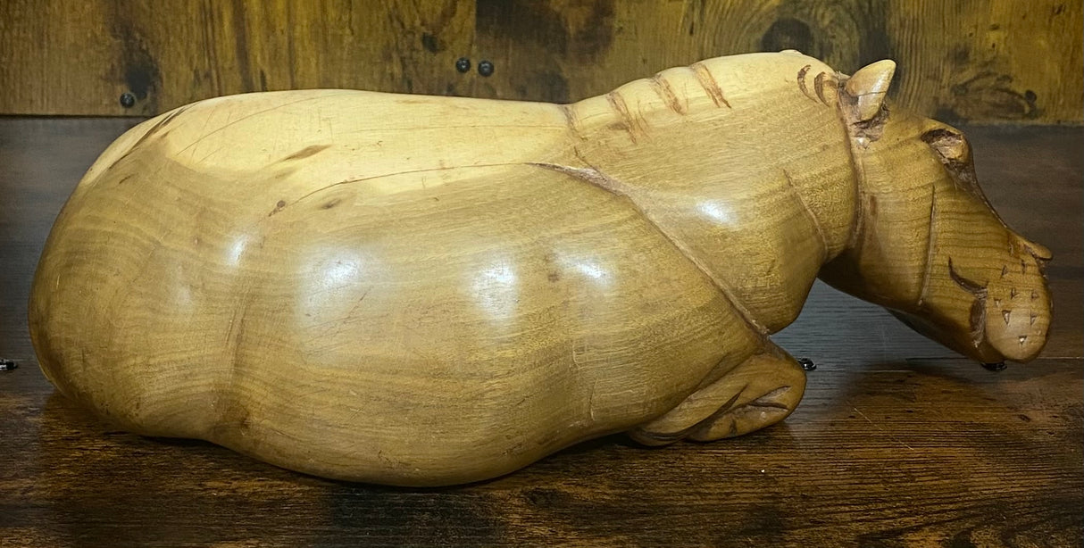 Large Hand Carved Mahogany Resting Hippo
