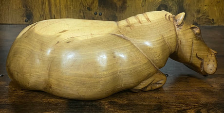 Large Hand Carved Mahogany Resting Hippo