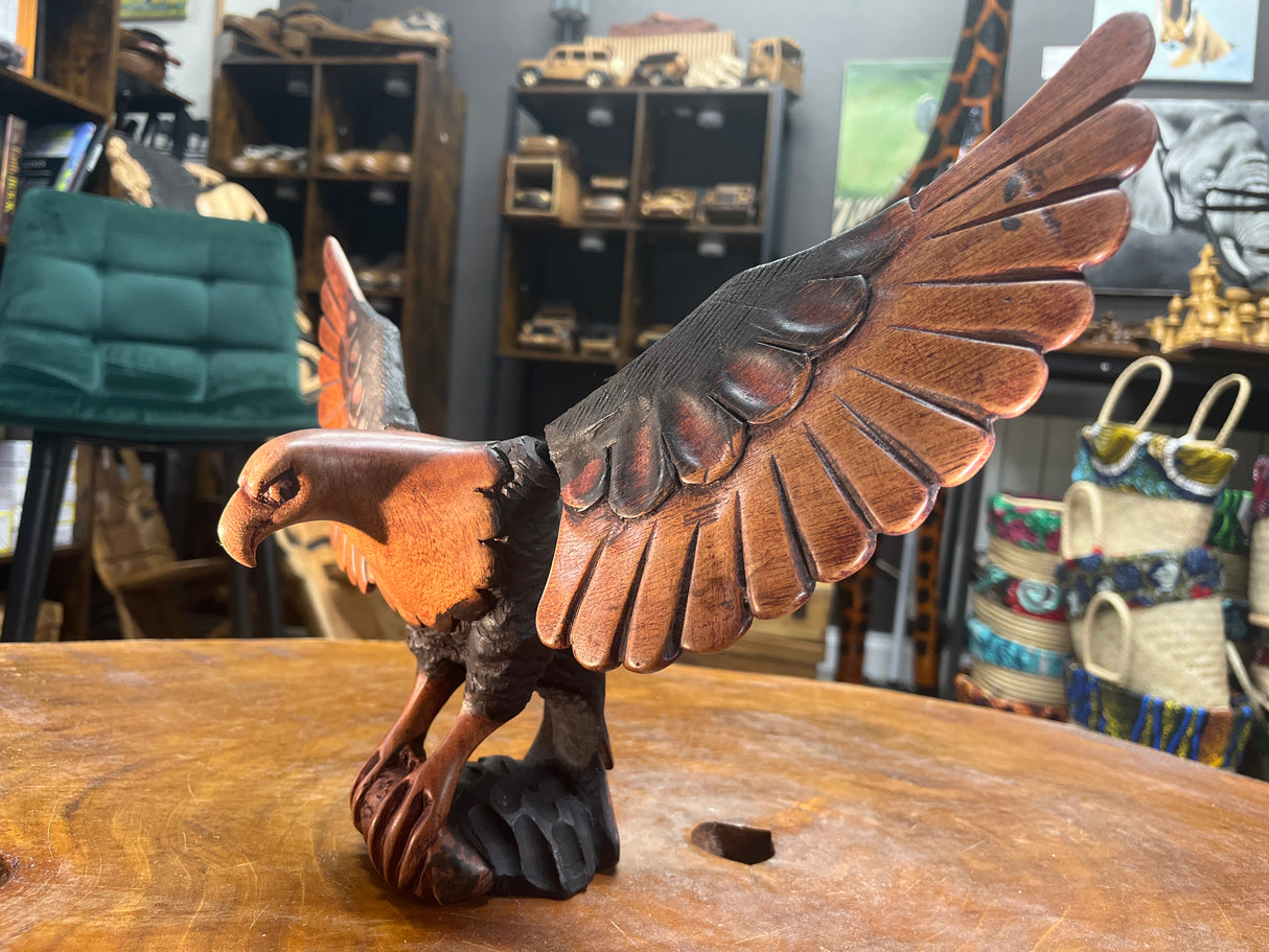 Bold and Stunning Eagle with Spread Wings (3 Piece) Wooden Mantle Top Centre Piece