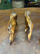 Set of Two Handmade Wooden Burnt Lions
