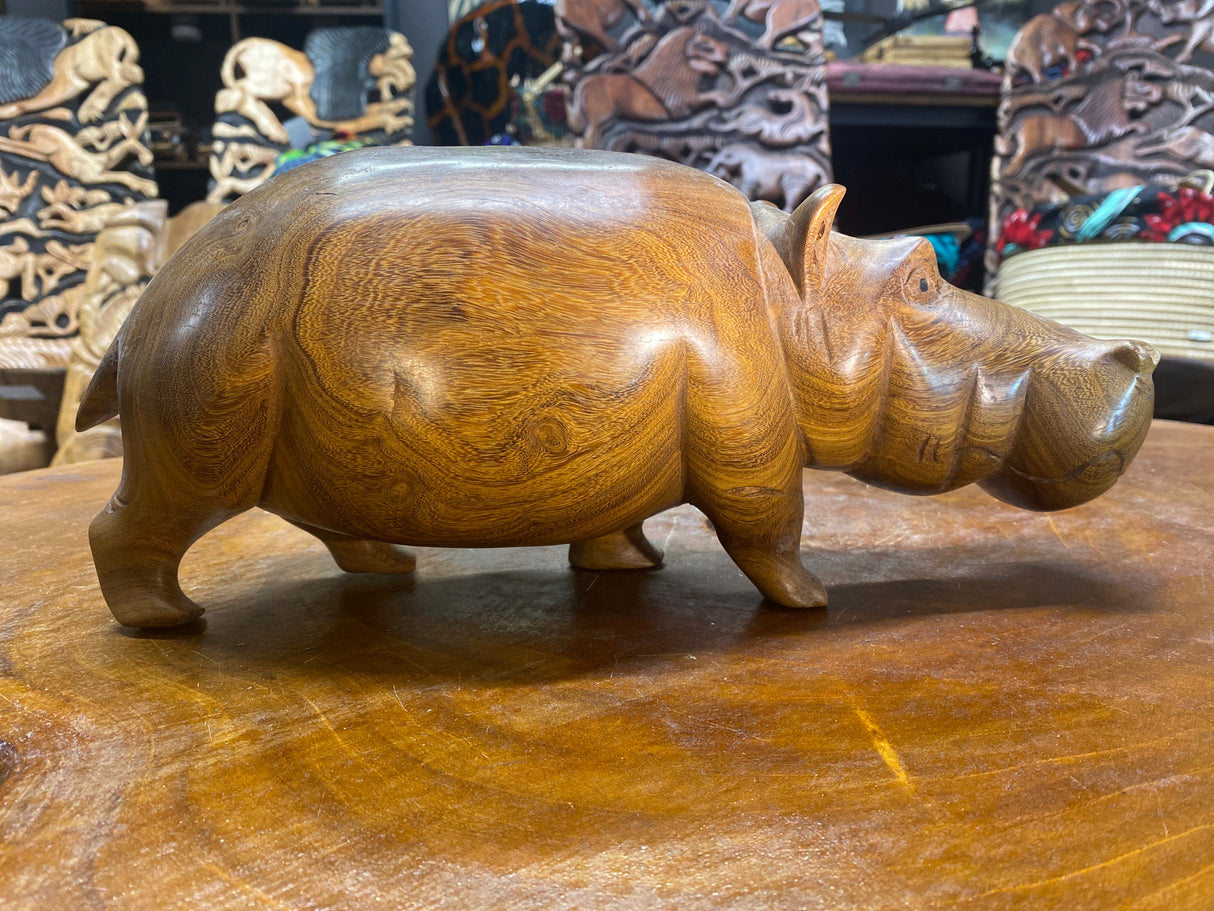 Hand Carved Wooden Hippo - Mouth Closed