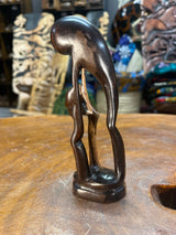 Small Hand Carved Wooden Family Abstract Parent and Two Children Ebony