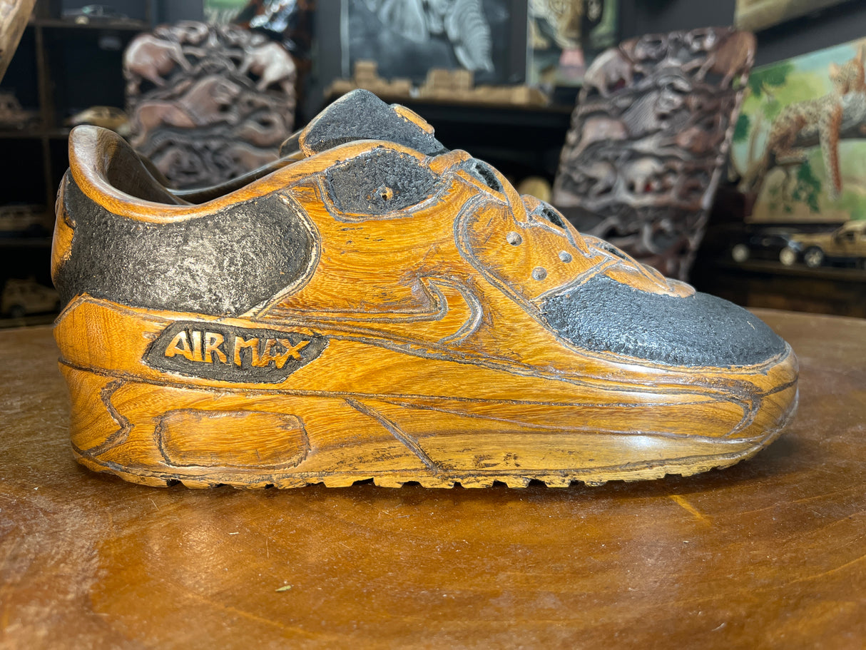 Pair of Nike Air Max 90 V2.1 Hand Carved Painted Mahogany Display Piece
