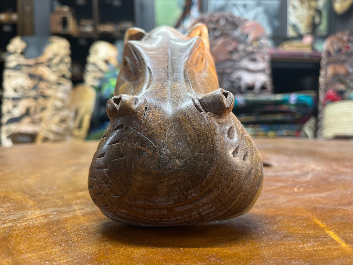 Hand Carved Wooden Hippo
