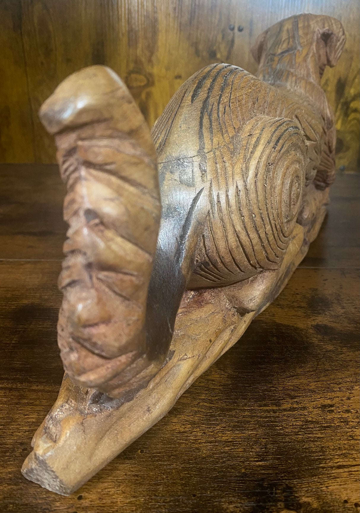 Textured Hand Carved Mahogany Resting Dog