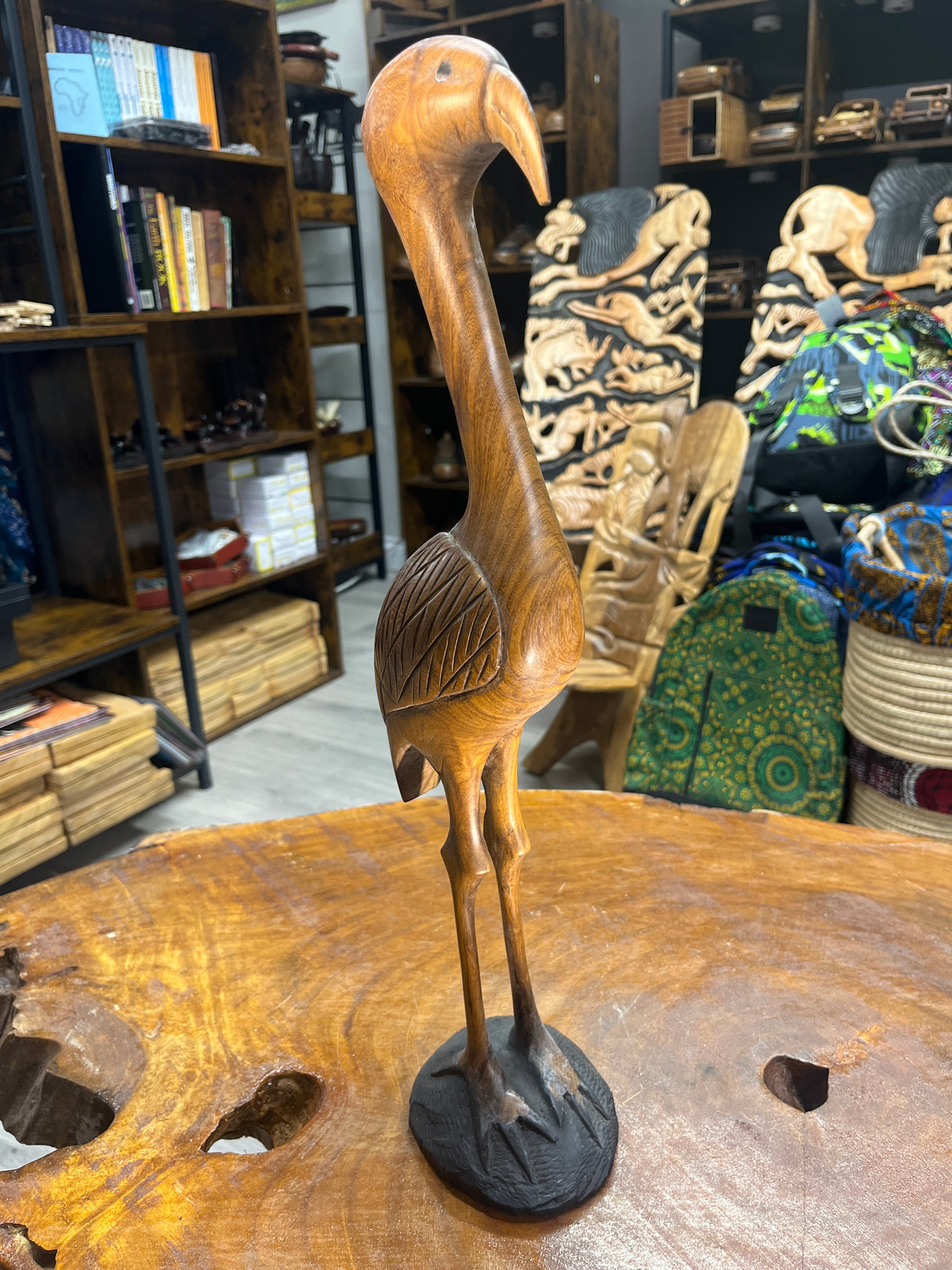 Hand Carved Wooden Crane Bird Slim Body Malawi