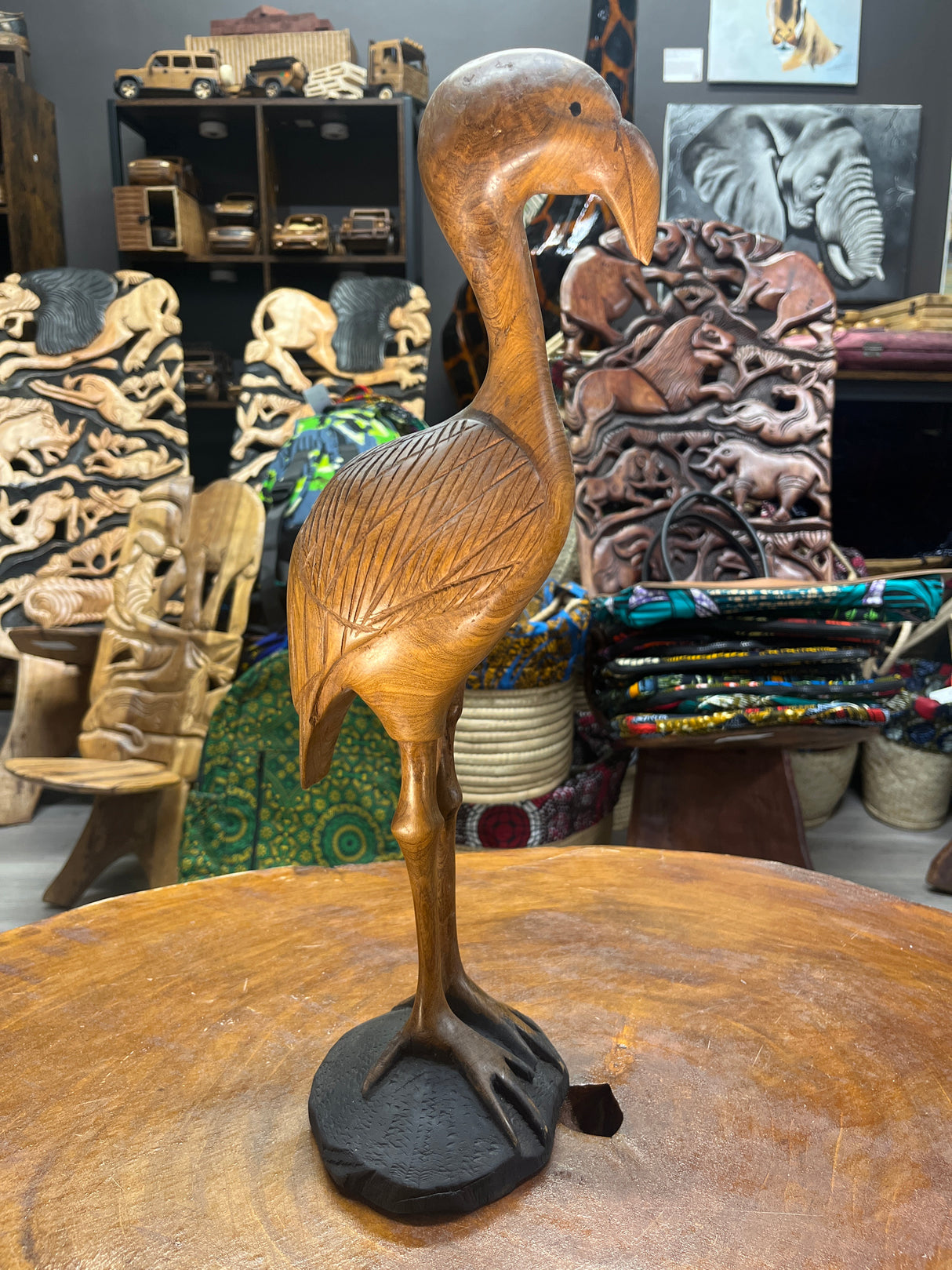 Hand Carved Wooden Crane Bird Malawi