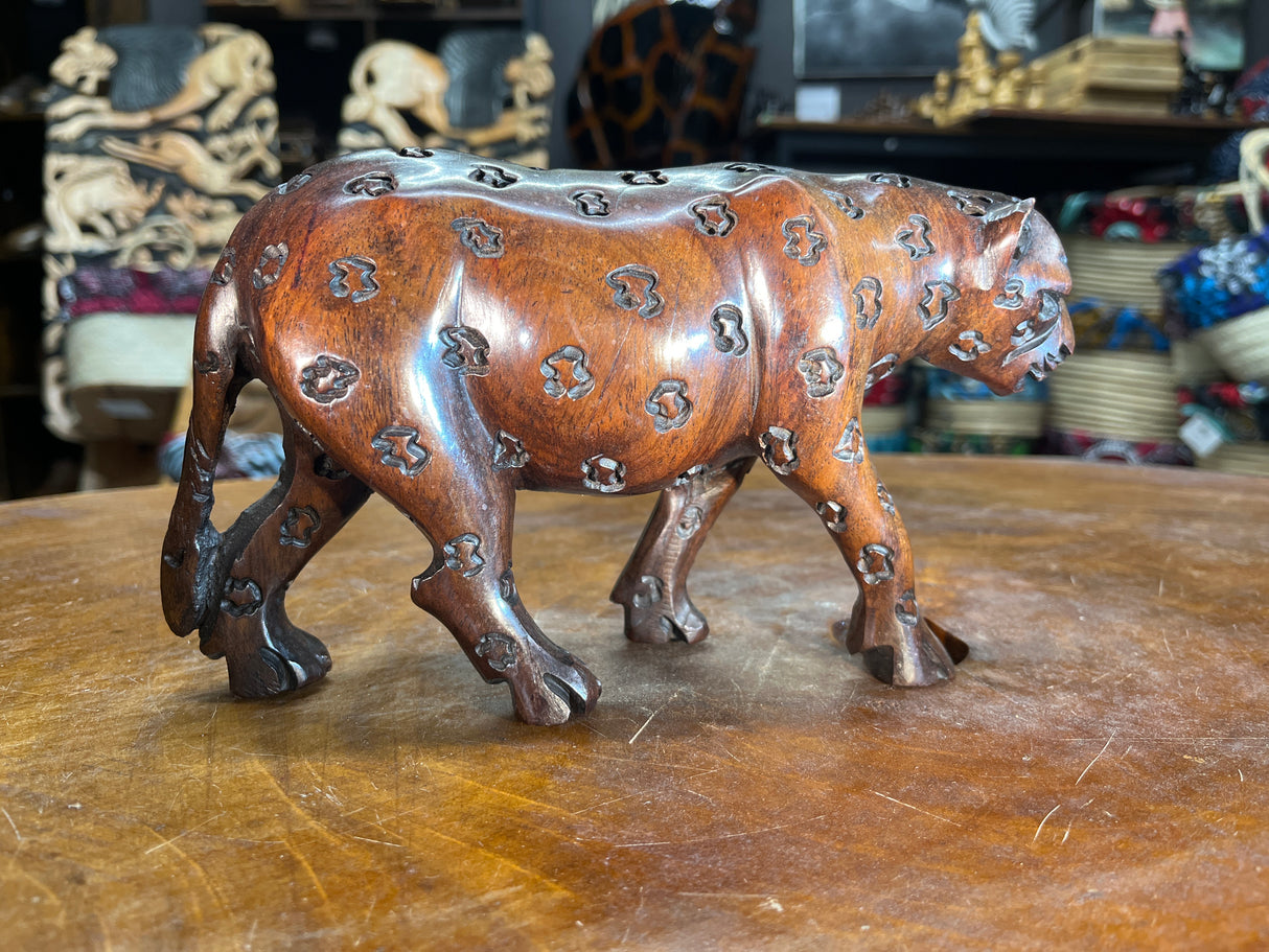 Hand Carved Ebony Wood Mother and Baby Leopard