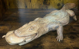 Hand Carved Mahogany Komodo Eating Prey