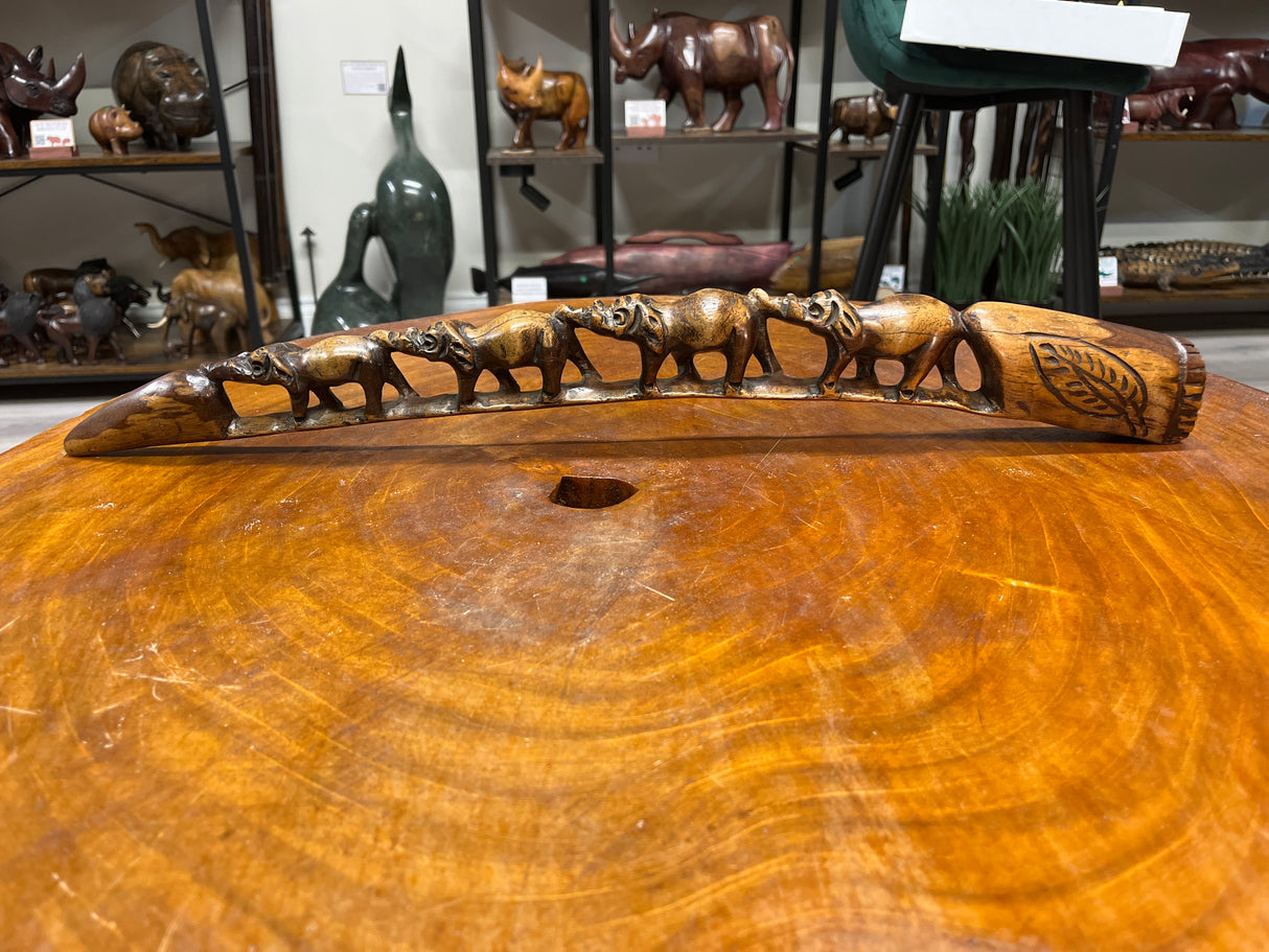 Hand Carved Stunning Intricate Elephant Family on a Tusk