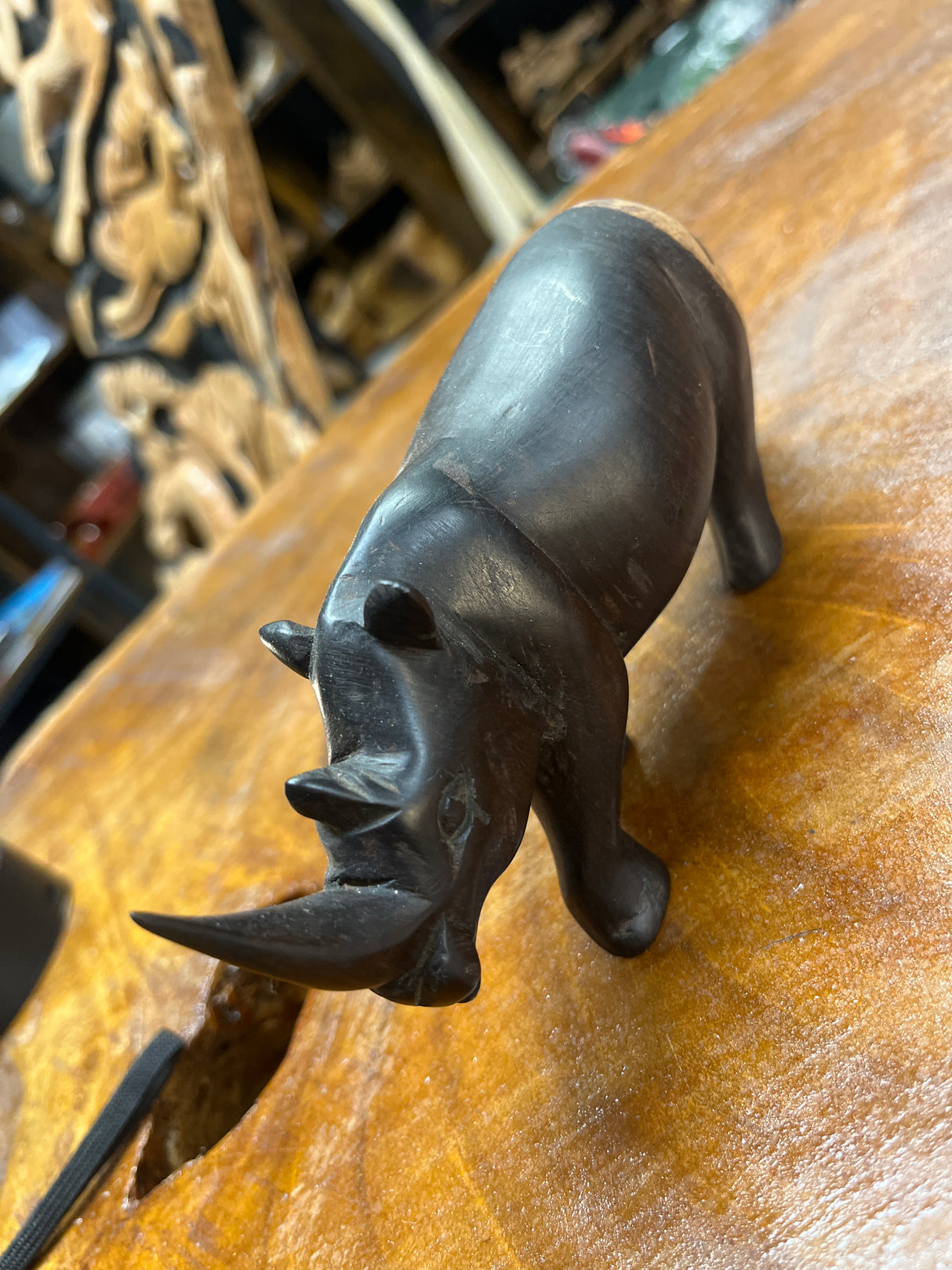 Ebony Small Wooden Standing Rhino Curio