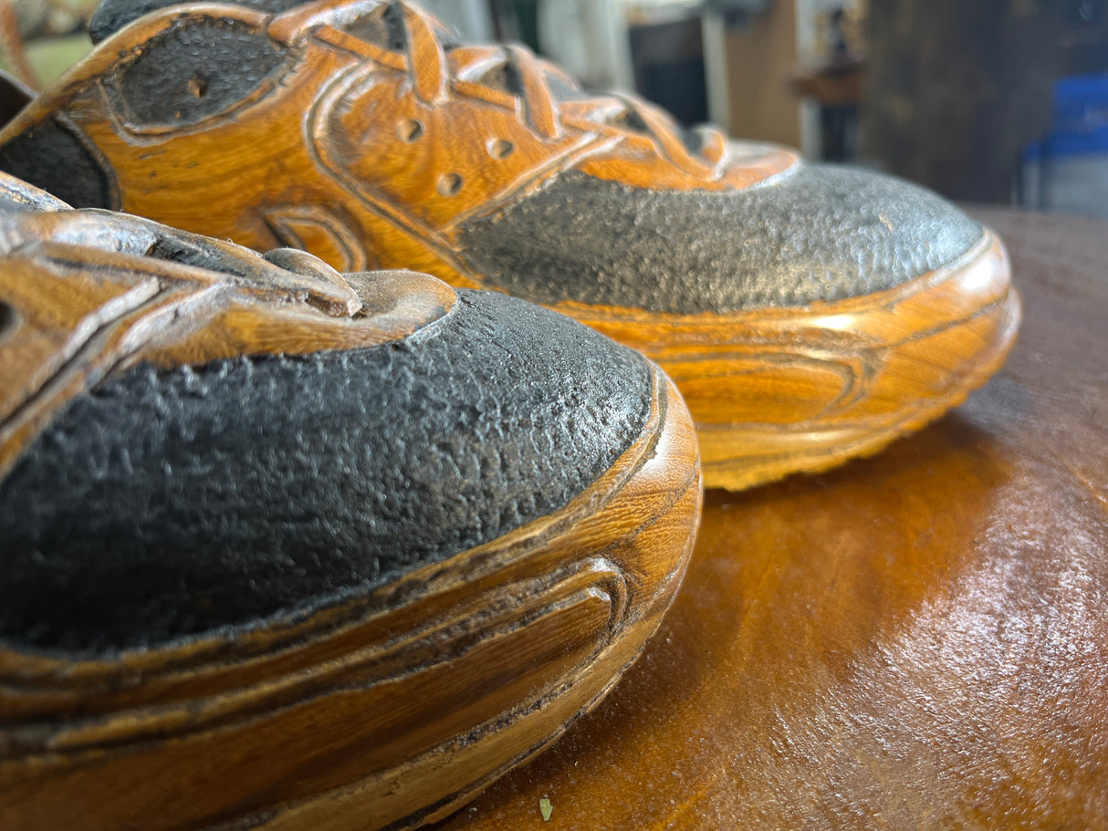Pair of Nike Air Max 90 V2.1 Hand Carved Painted Mahogany Display Piece