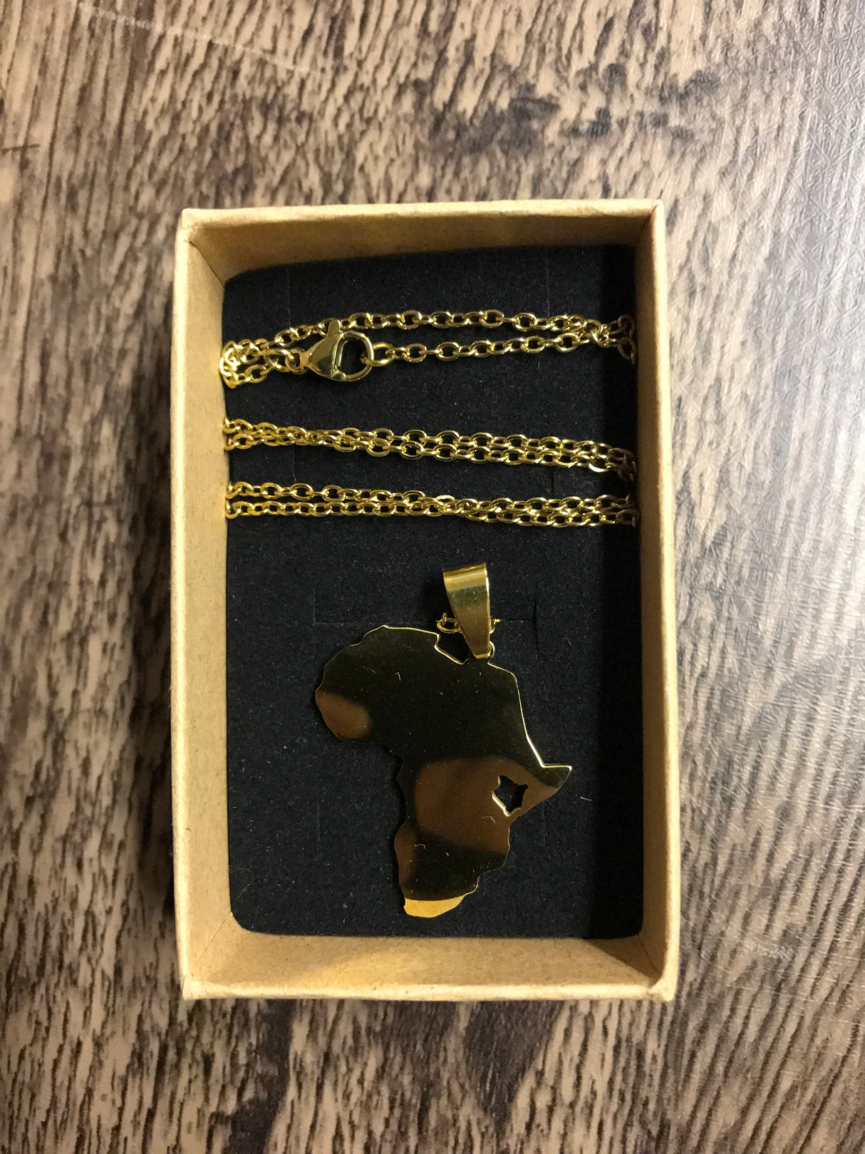 Africa Shape Country Outline Gold Necklace 60cm Chain
