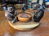 Not so Wise 3 Smoking Monkeys Ash Tray - Handmade Ebony Monkeys