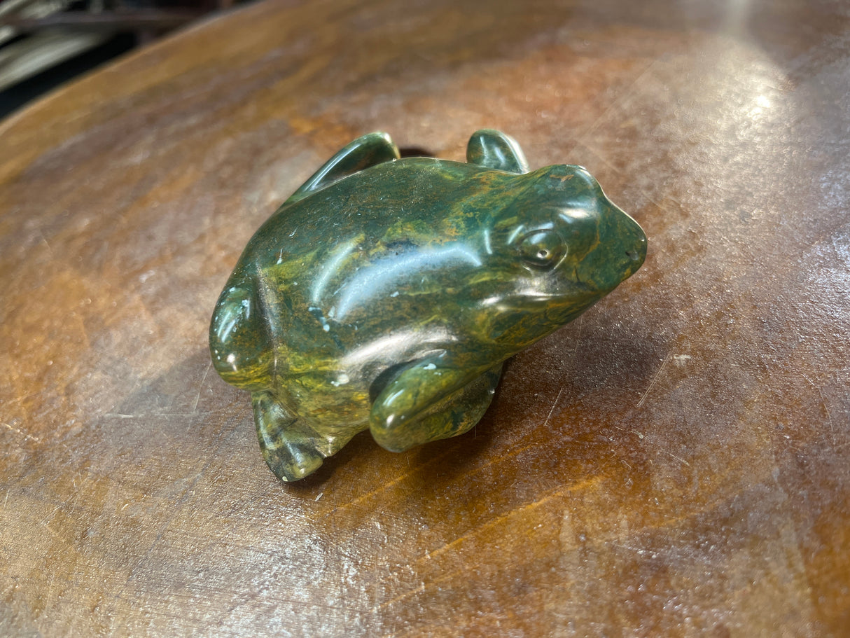 Set of 3 Green Stone Frogs Handmade In Malawi