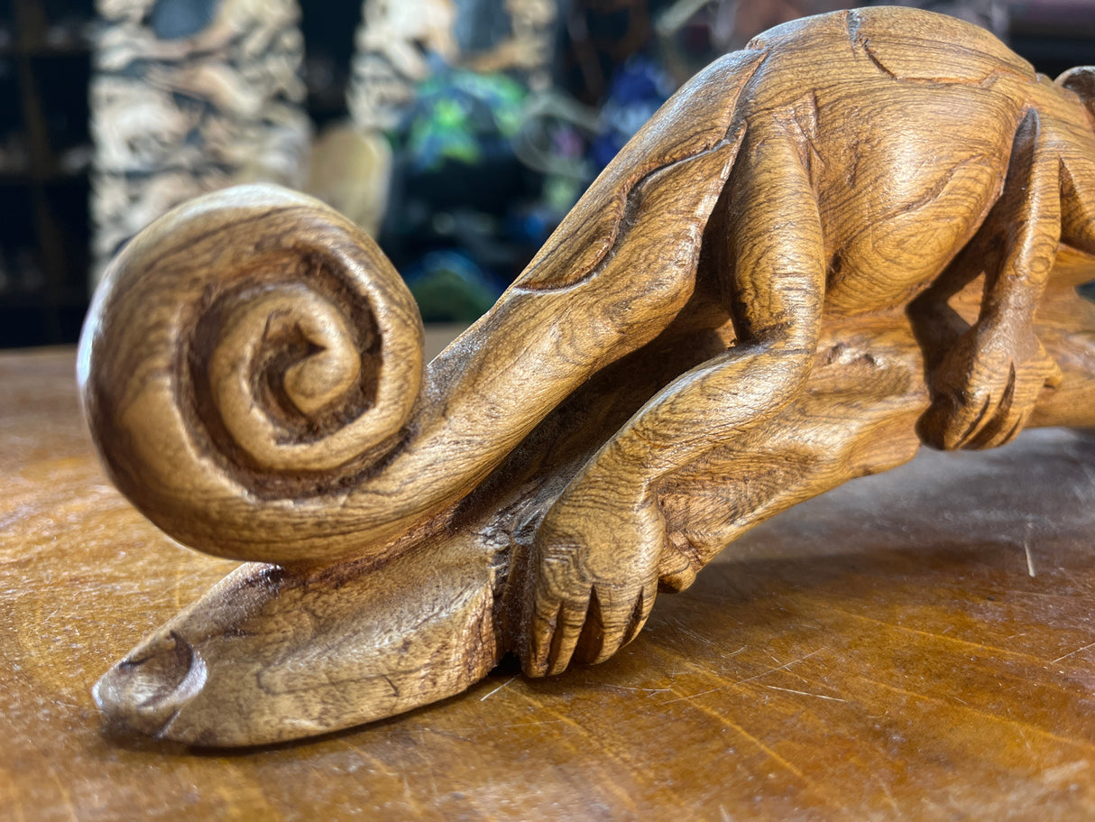 Hand Carved Lizard / Gecko on a Tree Branch