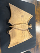 Large Mahogany Hand Carved Bat Open Wings